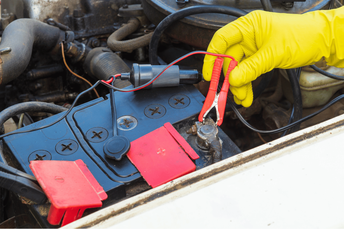 car battery terminals labeled positive negative