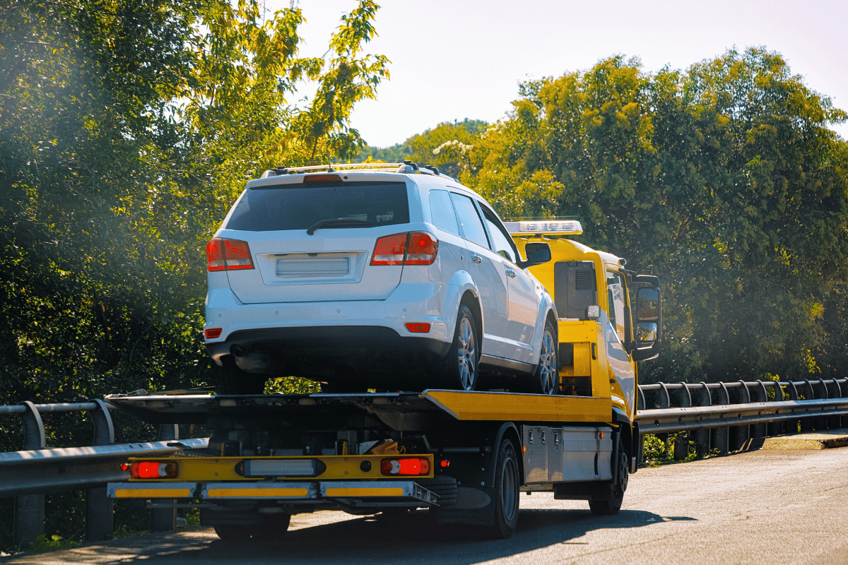 tow truck towing car highway