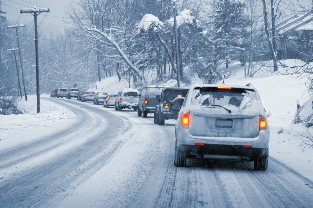 winter highway driving snow storm