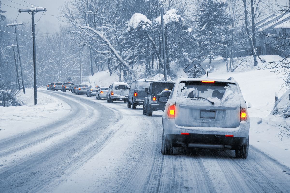 winter highway driving snow storm