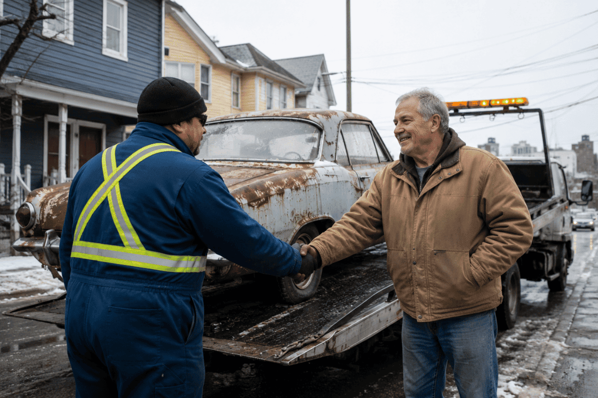 Driver receiving cash or shaking hands