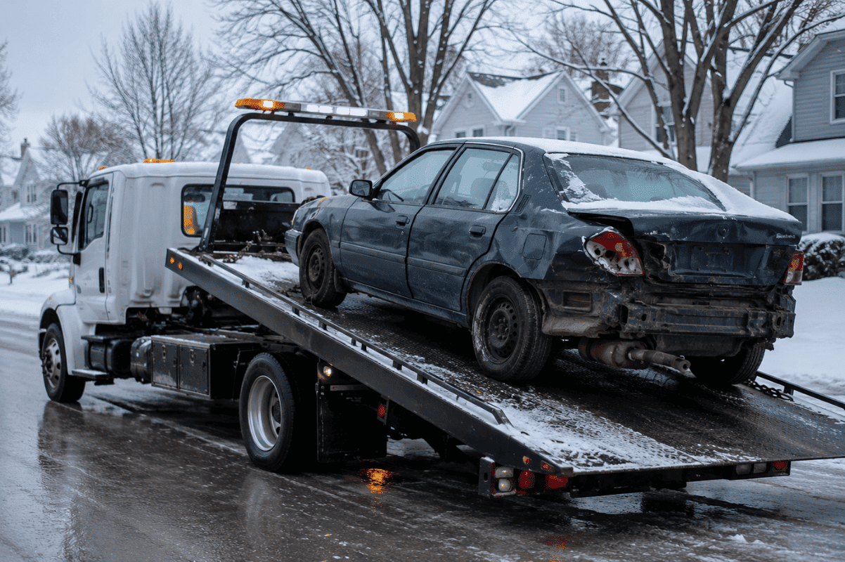 Tow truck junk car