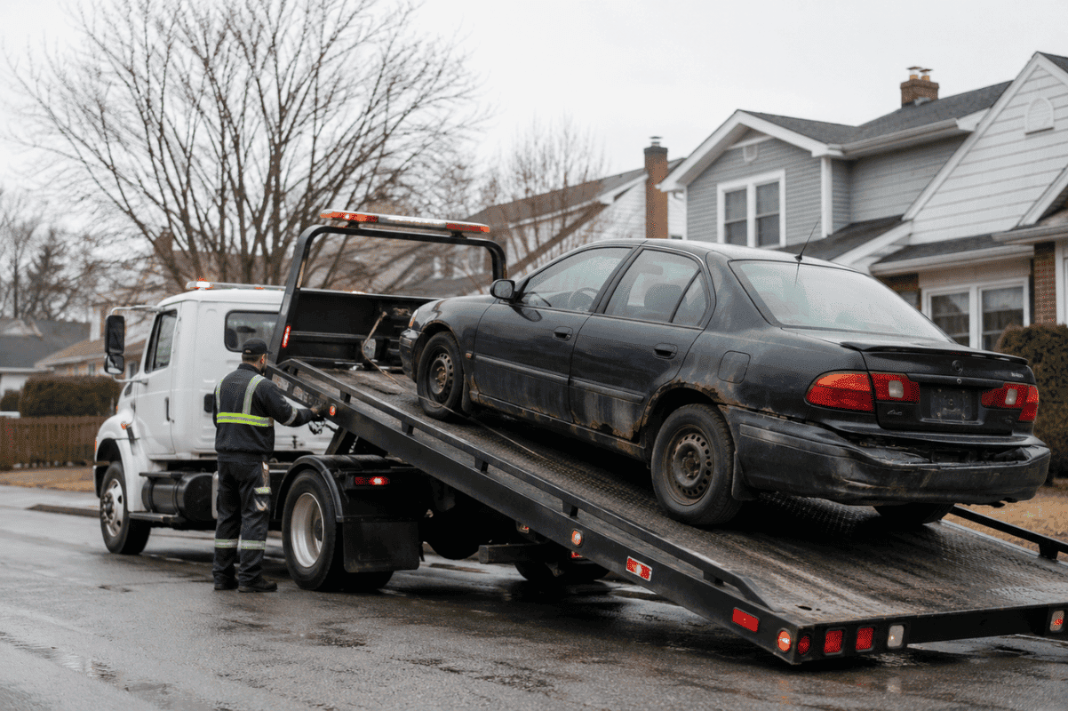 tow truck loading junk car