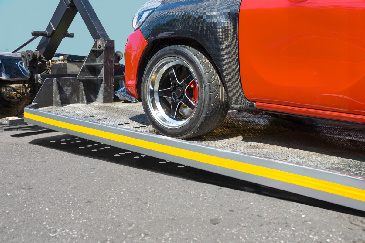 vehicle tow dolly rear wheels on road
